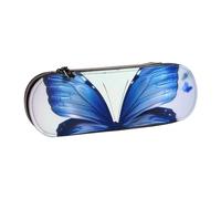 BNVSADC Cute Blue Butterfly Printed Leather Pencil Pen Case & Makeup Bag - Stylish Hard Shell Pencil Bag Stationery Organizer Pouch for School Office Travel