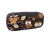 BNVSADC Cute Brown Cartoon Owls Printed Leather Pencil Pen Case & Makeup Bag - Stylish Pencil Bag Stationery Organizer Pouch for School Office Travel