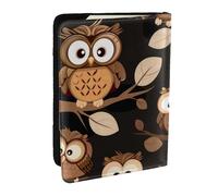 BNVSADC Cute Brown Cartoon Owls Printed Passport Holder Travel PU Leather Passport Cover Case Organiser for Men Women, 6.5 inch