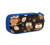 BNVSADC Cute Brown Cartoon Owls Printed Pencil Case Large Pen Bag Cute Pencil Box Pouch Office School Stationery Organizer for Girls Boys, Blue