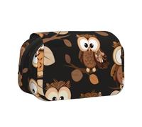 BNVSADC Cute Brown Cartoon Owls Printed Print Flip Top Double Layer Pencil Case - Large Capacity School Supplies Organizer for Students, Kids, Teens, Artists, Travel & Office Use