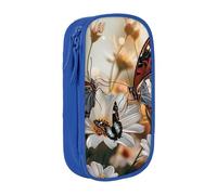 BNVSADC Cute Butterfly Flowers Printed Pencil Case for Girls Boys, Large Capacity Pencil Pouch Cute Pencil Box Adult Makeup Bag with 2 Compartments, Blue