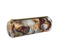 BNVSADC Cute Butterfly Flowers Printed Round Pencil Case Leather Pencil Pouch Cute Stationery Pencil Pen Bag for School Office Travel