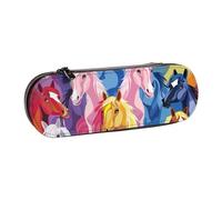 BNVSADC Cute Cartoon Horses Printed Leather Pencil Pen Case & Makeup Bag - Stylish Hard Shell Pencil Bag Stationery Organizer Pouch for School Office Travel