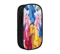 BNVSADC Cute Cartoon Horses Printed Pencil Case for Girls Boys, Large Capacity Pencil Pouch Cute Pencil Box Adult Makeup Bag with 2 Compartments, Black