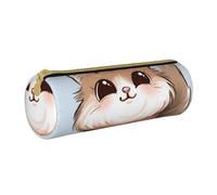 BNVSADC Cute Cartoon Pet Cat Printed Round Pencil Case Leather Pencil Pouch Cute Stationery Pencil Pen Bag for School Office Travel