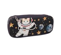 BNVSADC Cute cat Astronaut Printed Leather Pencil Pen Case & Makeup Bag - Stylish Pencil Bag Stationery Organizer Pouch for School Office Travel