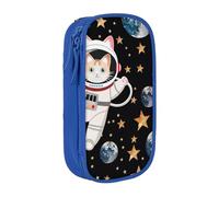 BNVSADC Cute cat Astronaut Printed Pencil Case for Girls Boys, Large Capacity Pencil Pouch Cute Pencil Box Adult Makeup Bag with 2 Compartments, Blue