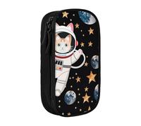 BNVSADC Cute cat Astronaut Printed Pencil Case for Girls Boys, Large Capacity Pencil Pouch Cute Pencil Box Adult Makeup Bag with 2 Compartments, Black