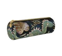 BNVSADC Cute Dinosaur Printed Round Pencil Case Leather Pencil Pouch Cute Stationery Pencil Pen Bag for School Office Travel