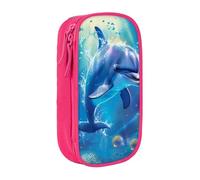 BNVSADC Cute Dolphin Printed Pencil Case for Girls Boys, Large Capacity Pencil Pouch Cute Pencil Box Adult Makeup Bag with 2 Compartments, Pink