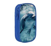 BNVSADC Cute Dolphins Printed Pencil Case for Girls Boys, Large Capacity Pencil Pouch Cute Pencil Box Adult Makeup Bag with 2 Compartments, Blue