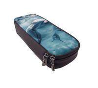 BNVSADC Cute Dolphins Printed PU Leather Flip Pencil Case, Cute Pencil Box Pen Bag Stationery Organizer Makeup Bag for School Office Travel