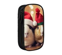 BNVSADC Cute Guinea Pigs Wearing Christmas hat Printed Pencil Case for Girls Boys, Large Capacity Pencil Pouch Cute Pencil Box Adult Makeup Bag with 2 Compartments, Black