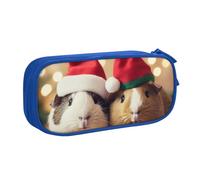 BNVSADC Cute Guinea Pigs Wearing Christmas hat Printed Pencil Case Large Pen Bag Cute Pencil Box Pouch Office School Stationery Organizer for Girls Boys, Blue