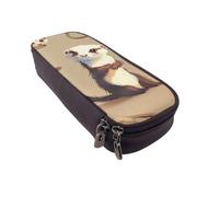 BNVSADC Cute Hairy Ferret Printed PU Leather Flip Pencil Case, Cute Pencil Box Pen Bag Stationery Organizer Makeup Bag for School Office Travel
