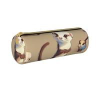 BNVSADC Cute Hairy Ferret Printed Round Pencil Case Leather Pencil Pouch Cute Stationery Pencil Pen Bag for School Office Travel