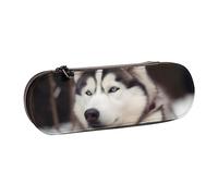 BNVSADC Cute Husky Dog Printed Leather Pencil Pen Case & Makeup Bag - Stylish Hard Shell Pencil Bag Stationery Organizer Pouch for School Office Travel