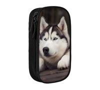 BNVSADC Cute Husky Dog Printed Pencil Case for Girls Boys, Large Capacity Pencil Pouch Cute Pencil Box Adult Makeup Bag with 2 Compartments, Black