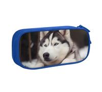 BNVSADC Cute Husky Dog Printed Pencil Case Large Pen Bag Cute Pencil Box Pouch Office School Stationery Organizer for Girls Boys, Blue