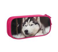 BNVSADC Cute Husky Dog Printed Pencil Case Large Pen Bag Cute Pencil Box Pouch Office School Stationery Organizer for Girls Boys, Pink