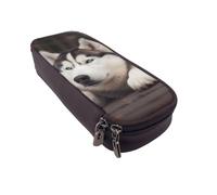 BNVSADC Cute Husky Dog Printed PU Leather Flip Pencil Case, Cute Pencil Box Pen Bag Stationery Organizer Makeup Bag for School Office Travel