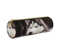 BNVSADC Cute Husky Dog Printed Round Pencil Case Leather Pencil Pouch Cute Stationery Pencil Pen Bag for School Office Travel