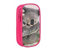 BNVSADC Cute Koala MOM and Baby Printed Pencil Case for Girls Boys, Large Capacity Pencil Pouch Cute Pencil Box Adult Makeup Bag with 2 Compartments, Pink