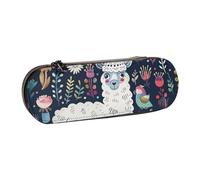 BNVSADC Cute Llama Floral Printed Leather Pencil Pen Case & Makeup Bag - Stylish Hard Shell Pencil Bag Stationery Organizer Pouch for School Office Travel