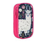 BNVSADC Cute Llama Floral Printed Pencil Case for Girls Boys, Large Capacity Pencil Pouch Cute Pencil Box Adult Makeup Bag with 2 Compartments, Pink