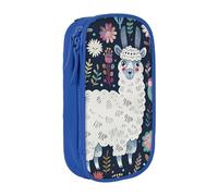 BNVSADC Cute Llama Floral Printed Pencil Case for Girls Boys, Large Capacity Pencil Pouch Cute Pencil Box Adult Makeup Bag with 2 Compartments, Blue