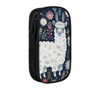 BNVSADC Cute Llama Floral Printed Pencil Case for Girls Boys, Large Capacity Pencil Pouch Cute Pencil Box Adult Makeup Bag with 2 Compartments, Black