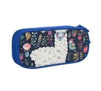 BNVSADC Cute Llama Floral Printed Pencil Case Large Pen Bag Cute Pencil Box Pouch Office School Stationery Organizer for Girls Boys, Blue