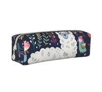 BNVSADC Cute Llama Floral Printed Pencil Case Leather Pencil Pouch Cute Stationery Pencil Pen Bag with Zipper for School Office Travel