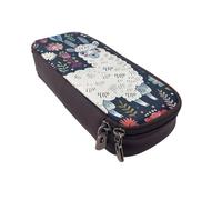 BNVSADC Cute Llama Floral Printed PU Leather Flip Pencil Case, Cute Pencil Box Pen Bag Stationery Organizer Makeup Bag for School Office Travel