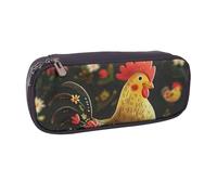 BNVSADC Cute Rooster Chickens Printed Leather Pencil Pen Case & Makeup Bag - Stylish Pencil Bag Stationery Organizer Pouch for School Office Travel