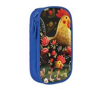 BNVSADC Cute Rooster Chickens Printed Pencil Case for Girls Boys, Large Capacity Pencil Pouch Cute Pencil Box Adult Makeup Bag with 2 Compartments, Blue