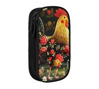 BNVSADC Cute Rooster Chickens Printed Pencil Case for Girls Boys, Large Capacity Pencil Pouch Cute Pencil Box Adult Makeup Bag with 2 Compartments, Black