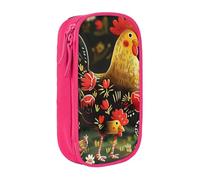 BNVSADC Cute Rooster Chickens Printed Pencil Case for Girls Boys, Large Capacity Pencil Pouch Cute Pencil Box Adult Makeup Bag with 2 Compartments, Pink