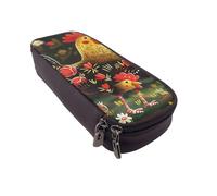 BNVSADC Cute Rooster Chickens Printed PU Leather Flip Pencil Case, Cute Pencil Box Pen Bag Stationery Organizer Makeup Bag for School Office Travel