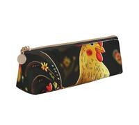 BNVSADC Cute Rooster Chickens Printed Triangle Pencil Case Leather Pencil Pouch Cute Stationery Pencil Pen Bag for School Office Travel