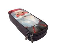 BNVSADC Cute Santa Claus 1 Printed PU Leather Flip Pencil Case, Cute Pencil Box Pen Bag Stationery Organizer Makeup Bag for School Office Travel