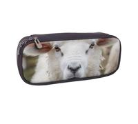 BNVSADC Cute Sheep Lamb Printed Leather Pencil Pen Case & Makeup Bag - Stylish Pencil Bag Stationery Organizer Pouch for School Office Travel
