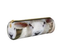 BNVSADC Cute Sheep Lamb Printed Round Pencil Case Leather Pencil Pouch Cute Stationery Pencil Pen Bag for School Office Travel