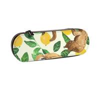 BNVSADC Cute Sloths on Yellow Lemons Printed Leather Pencil Pen Case & Makeup Bag - Stylish Hard Shell Pencil Bag Stationery Organizer Pouch for School Office Travel
