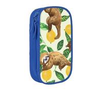 BNVSADC Cute Sloths on Yellow Lemons Printed Pencil Case for Girls Boys, Large Capacity Pencil Pouch Cute Pencil Box Adult Makeup Bag with 2 Compartments, Blue