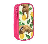BNVSADC Cute Sloths on Yellow Lemons Printed Pencil Case for Girls Boys, Large Capacity Pencil Pouch Cute Pencil Box Adult Makeup Bag with 2 Compartments, Pink