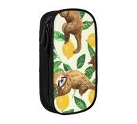 BNVSADC Cute Sloths on Yellow Lemons Printed Pencil Case for Girls Boys, Large Capacity Pencil Pouch Cute Pencil Box Adult Makeup Bag with 2 Compartments, Black