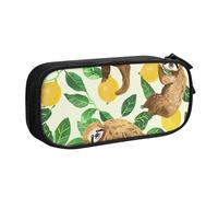 BNVSADC Cute Sloths on Yellow Lemons Printed Pencil Case Large Pen Bag Cute Pencil Box Pouch Office School Stationery Organizer for Girls Boys, Black