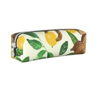 BNVSADC Cute Sloths on Yellow Lemons Printed Pencil Case Leather Pencil Pouch Cute Stationery Pencil Pen Bag with Zipper for School Office Travel